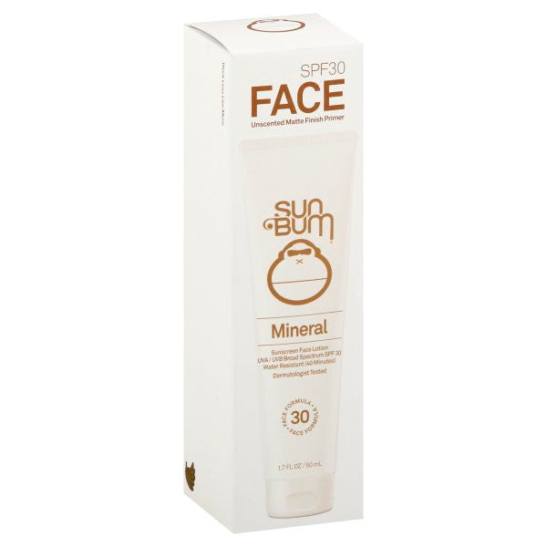 Sun Bum Mineral Face Lotion SPF 30 – 1.7 oz sunscreen in a white packaging with SPF 30 labeling.