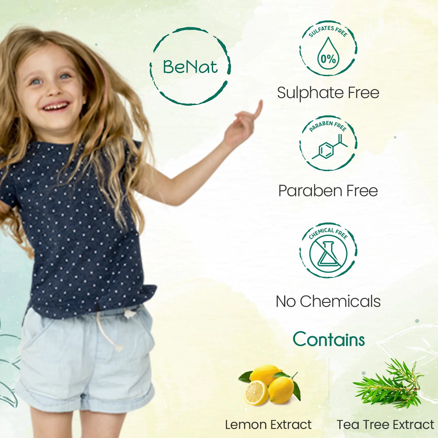 BeNat all-natural deodorant for kids, sulphate free, paraben free, no chemicals, with lemon and tea tree extracts.