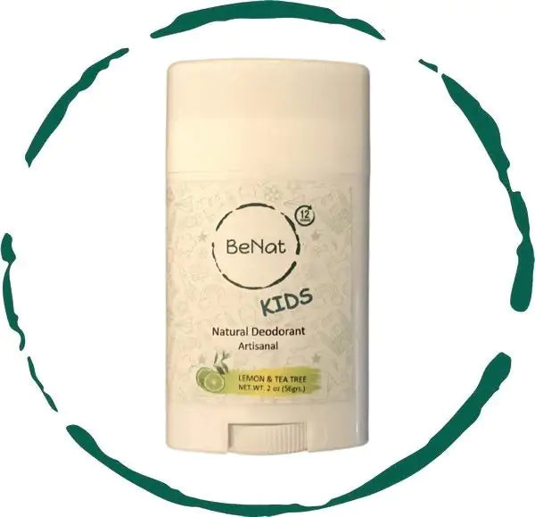 BeNat All-Natural Deodorant for Kids - Lemon &amp; Tea Tree scent in a stick format. Ideal for sensitive skin.