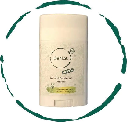 BeNat All-Natural Deodorant for Kids - Lemon &amp; Tea Tree scent in a stick format. Ideal for sensitive skin.